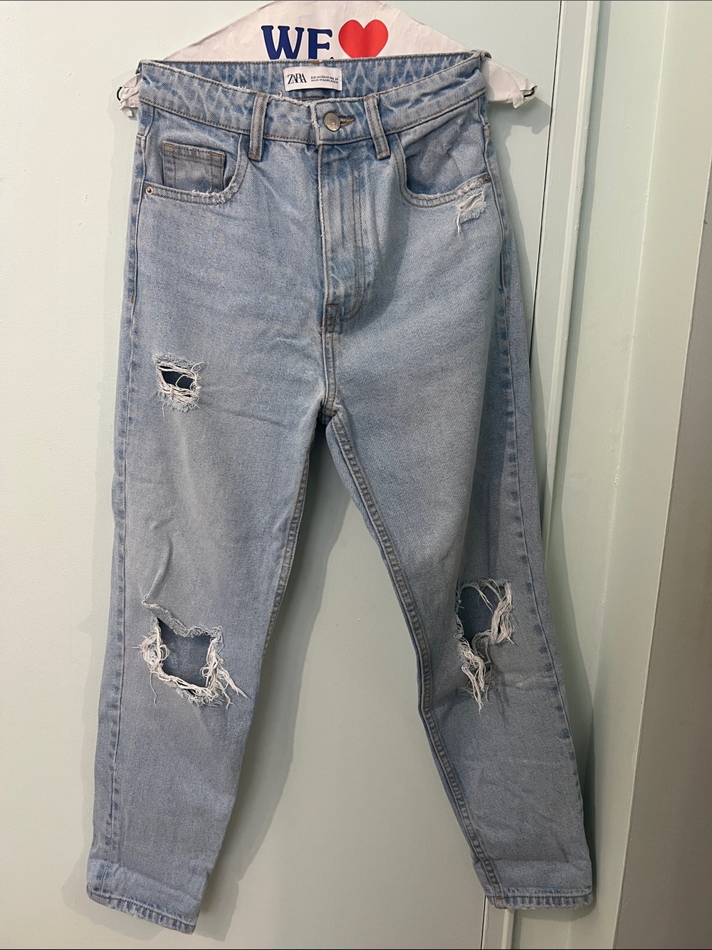 Zara Light Blue Distressed High-Waist Jeans